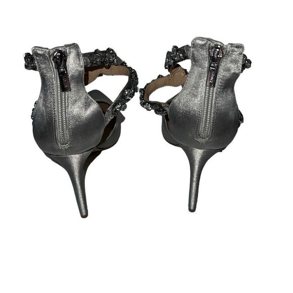 Jewel Badgley Mischka Jazmine Gray Silver Glitter Satin Evening Pump Heels Sz 8 - Picture 7 of 11